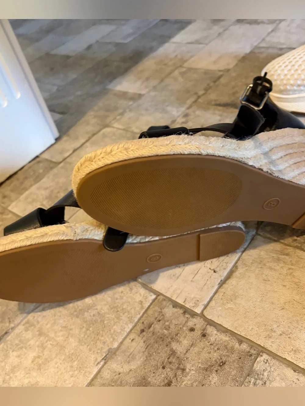 White Mountain Black Espadrille Wedge Sandals with Ankle Strap